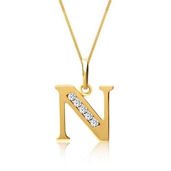 8 quilates cadena de oro letra N con circonita