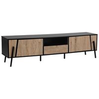 mueble tv color madera clara y negro 177 con 2 armarios 1 balda 1 cajon espacio para cables estilo moderno blackpool