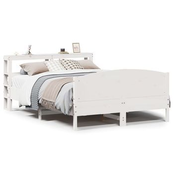 Cama Matrimonial | Cama Para Adultos | Estructura De Cama Sin Colchón Madera De Pino Blanca 140x200 Cm