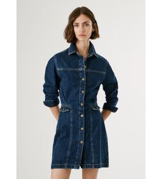 Pepe Jeans para mujer. PL9537685 Vestido Gemma azul (M), Casual, Algodón, Denim, Manga larga