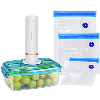 Aigostar Fresh - Pack 3 productos: mini bomba de vacío portátil, bolsas y recipientes para envasar al vacío, Envasadora al vacío recargable por USB, conserva la comida durante días