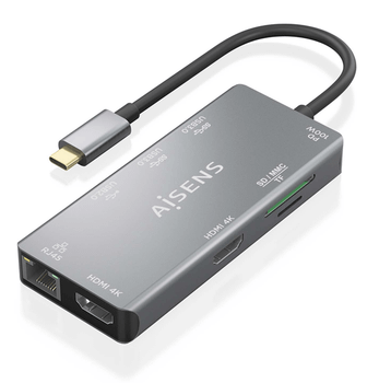 AISENS USB C Dock 9 En 1 USB C a 2xHDMI 1xRJ45 2xUSB A USB3 0 1xUSB A USB2 0 1xUSB C PD 1xSD 1xMicro SD Gris 15cm