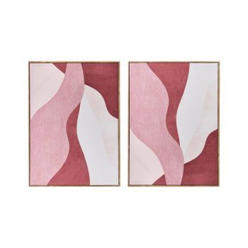 Conjunto De 2 Lienzos Decorativos Hechos A Mano Con Formas Abstractas De Materiales Sintéticos Marco De Madera De Pino Rosa Gowran
