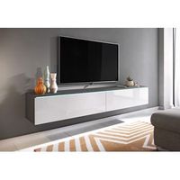 mueble de tv lowboard d 180 cm mueble de television mueble de salon con iluminacion led color materablanco brillo
