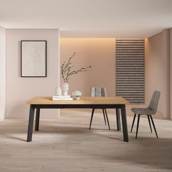 Mesa comedor efecto madera roble y negro 194x90x75cm