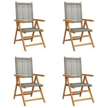 Pack 4 Uds Sillas De Jardín | Silla De Exterior | Sillón Reclinables Ratán Pe Madera Maciza Gris