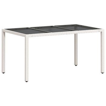 Mesa De Jardín | Mesa De Exterior Superficie De Vidrio Ratán Pe Blanco 150x90x75cm