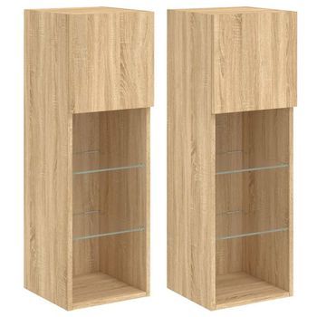 Muebles De Tv Con Luces Led 2 Uds Roble Sonoma 30,5x30x90 Cm Vidaxl
