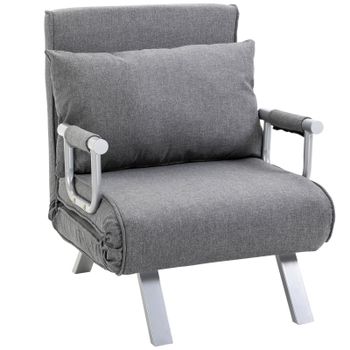 HOMCOM Sillón convertible sofá-cama de 1 plaza desenfundable de gran comodidad con cojín y patas de apoyabrazos metálicas de lino Gris   Aosom España