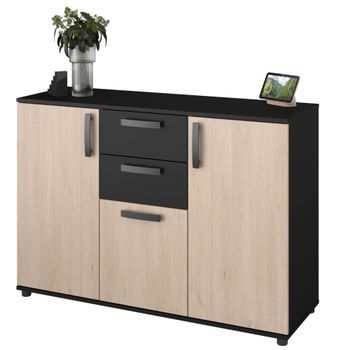 Aparador Dark Comedor Moderno Roble Brooklyn Y Negro Stipple 119x40 Cm