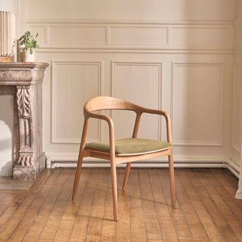 Silla De Madera De Teca Maciza Y Asiento De Pana Caqui