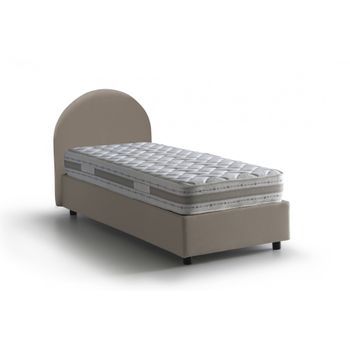 Talamo Italia Cama Individual Con Contenedor Luna, Made In Italy, Cama Con Revestimiento De Ecopiel, Apertura Lateral, Con Colchón De 80x190 Cm Incluido, Taupe