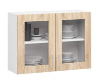 vitrina de cocina colgante blanco 80 cm 2 puertas frente en color roble sonoma 80x305x58 cm