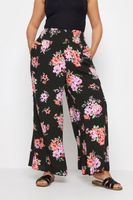 yours pantalones anchos negros de flores rosadas mujer curvy y tallas grandes yours
