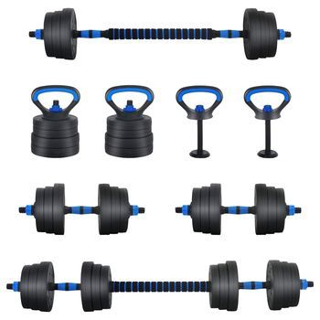 Set De Mancuernas, Barra Y Kettlebell 4 En 1 20 Kg Negro Y Azul Vidaxl