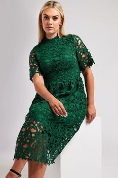 Yours London Vestido Midi Guipur Verde, Mujer Curvy Y Tallas Grandes, Yours London