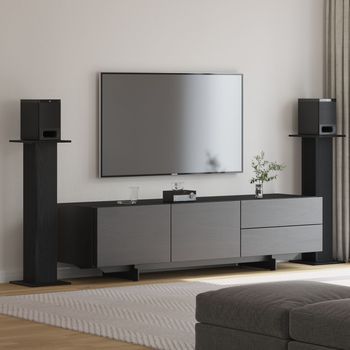 Soportes Para Altavoces 2 Pcs Madera De Roble Negro 30x30x95 Cm Madera De Ingeniería V0009 Unico / Negro