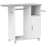 homcom armario plancha con ruedas tablero plegable barra colgar ropa estante abierto 127x425x99 cm blanco   aosom espana