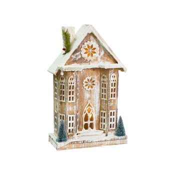 Decoración De Navidad Led Madera De Abeto Hecho A Mano Figura De Casa Marrón Claro Unari