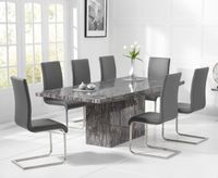 crema 220cm grey marble dining table with malaga chairs