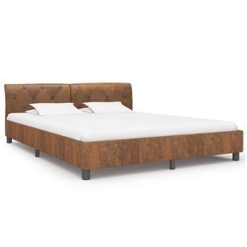 Cama Matrimonial | Cama Para Adultos | Estructura De Cama De Piel De Ante Artificial Marrón 160x200 Cm