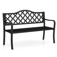 costway banco de patio de 128 cm banco de jardin de metal con listones para 2-3 personas con reposabrazos curvados asiento para porche piscina negro