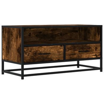 Mueble Tv | Mueble De Salón | Gabinete De Tv Metal Y Madera Ingeniería Roble Humo 80x34,5x40 Cm