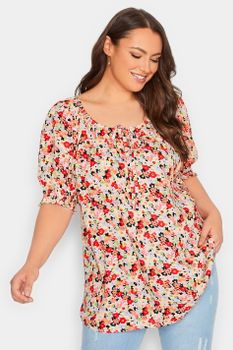 Yours Top Bohemio De Flores Rojas, Mujer Curvy Y Tallas Grandes, Yours
