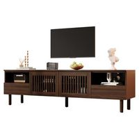 mueble tv de 180 cm en mdf color nogal puertas de rejilla y cajones
