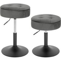 juego de 2 taburetes bajos de terciopelo con espacio de almacenamientosillas redondas para bar395 x 395 x 65cmgris oscurowoltu