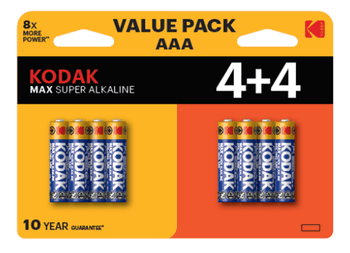 PILAS AAA KODAK MAX ALCALINA LR3 PACK 8 (4+4) UNIDADES 1150 mAh 1.5V (ecotasas incluidas)
