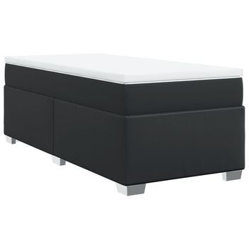 Cama Individual | Cama De Adulto | Cama Box Spring Con Colchón Cuero Sintético Negro 100x200 Cm