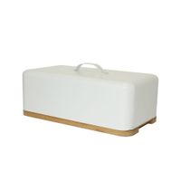 panera de metal blanco y madera natural 33 x 18 x 14 cm