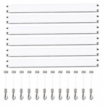 Eurohang Pack Colgar Cuadros Sin Agujeros 9m, Guías Aluminio Blanco O Plata, 12 Colgadores Fast Nylon Para Hogar Oficina