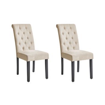 Conjunto De 2 Sillas De Comedor Tapizadas En Tela Beige Glam Diseño Moderno Patas De Madera Negras Velva