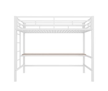 Cama alta 90*200 cm - con barandilla, escalera, mesa con usb y enchufe, tira de luz con control por app, con led, conforme en747 - blanco