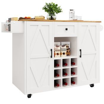Isla De Cocina Plegable Blanca De Mdf Con Ruedas Y Almacenaje, 137,5 Cm