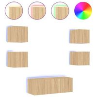 6 uds muebles tv pared  mueble de salon  armario tv con led madera ingenieria roble sonoma