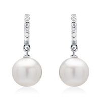 pendientes de perlas en oro blanco 14 quilates con diamantes