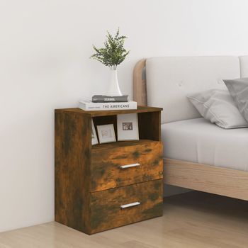Pack 2 Uds Mesitas De Noche | Mesa Auxiliar | Mesilla Color Roble Ahumado 50x32x60 Cm