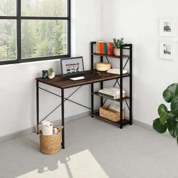 Escritorio estilo industrial 3 estantes 122x61x120 cm madera oscura