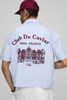 camisa oversize recta con estampado club de caviar y rayas azul