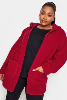 Yours Luxury Chaqueta De Peluche Roja Con Capucha, Mujer Curvy Y Tallas Grandes, Yours