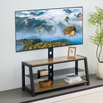 Mueble Para Tv - Base Giratoria Y Estantes De Vidrio Templado - Mdf Y Metal - Marrón (116x42x125cm)