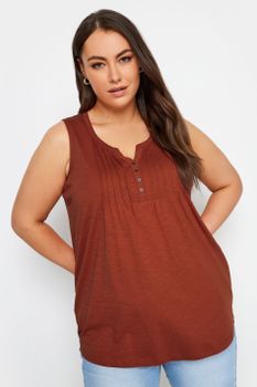 Yours Camiseta Teja Sin Mangas De Algodón Con Jaretas, Mujer Curvy Y Tallas Grandes, Yours