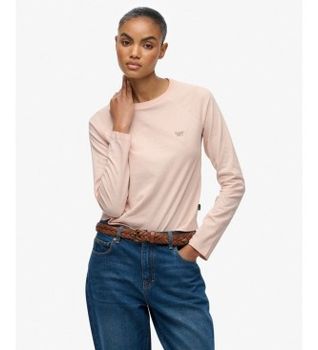 Superdry para mujer. W6012253A Camiseta Essential Logo rosa (M), Casual, Algodón, Manga larga
