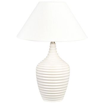 Lámpara De Mesa De Cerámica Beige Crema Blanco Crema 56 Cm Pantalla Tela Celeste
