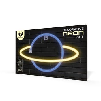 Letrero LED de neón con batería/USB LED luz Home Leuchtschild Nachtlicht Saturn - amarillo/azul