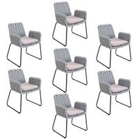 silla de jardin con reposabrazos de mimbre balero gris claro - set de 7