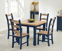 somerset 90cm flip top oak and blue painted table with chairs - oak and blue 4 chairs